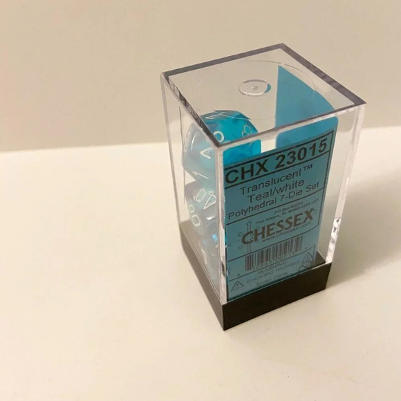 Chessex 7 Polyhedral Dice  Set Translucent Teal White CHX 23015 Cracked Case - Picture 10 of 11